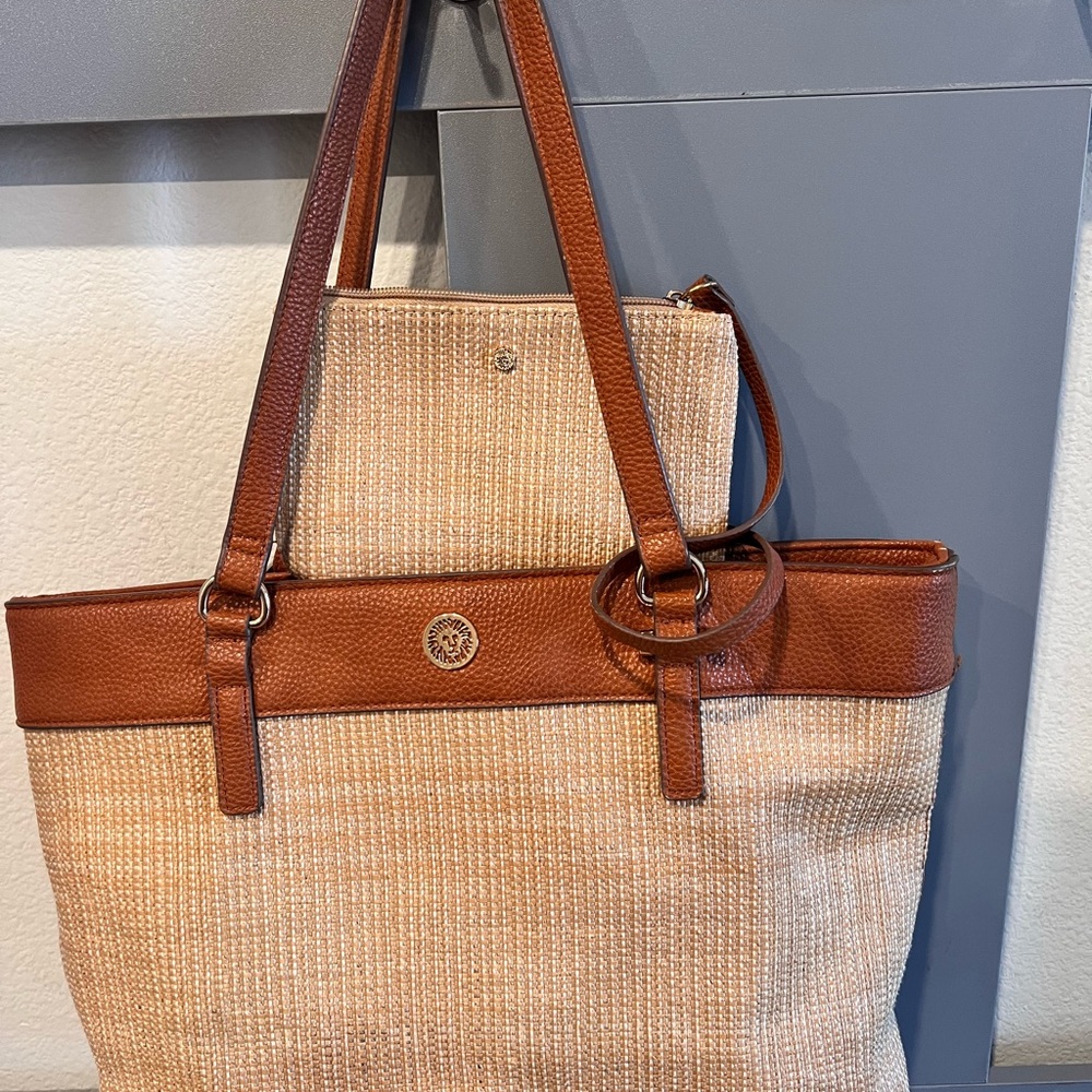 Ann Klein Tan/Brown Woven Tote